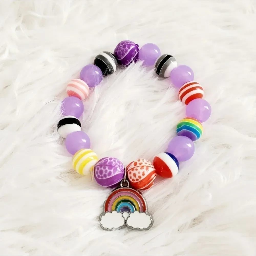 Handmade Children's Stretch Rainbow Pride Beaded Bracelet - Picture 14 of 14